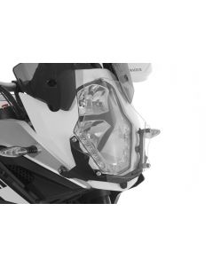 Makrolon headlight protector with quick release fasteners, black bracket for KTM 1050 Adventure/ 1090 Adventure/ 1190 Adventure/ 1190 Adventure R/ 1290 Super Adventure *OFFROAD USE ONLY*