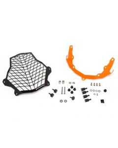 Stainless steel black/orange headlight protector, for KTM 1050/ 1090/ 1190 Adventure R/ 1290 S Adv *OFFROAD USE ONLY*